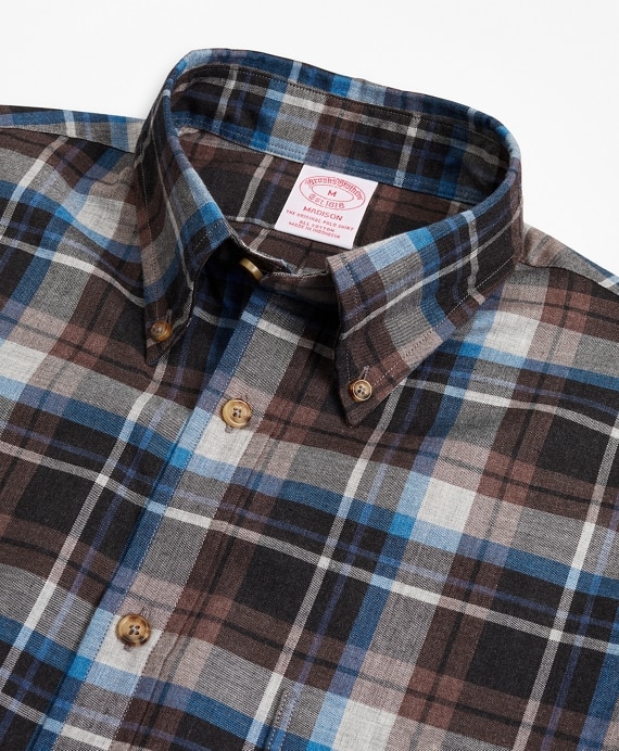 Madison Fit Grey Plaid Brushed Flannel Sport Shirt