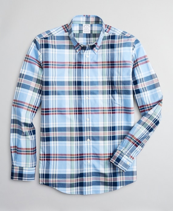 Stretch Regent Fitted Sport Shirt, Non-Iron Multi-Plaid