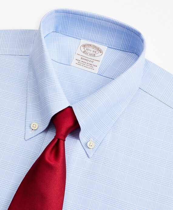 Stretch Soho Extra-Slim-Fit Dress Shirt, Non-Iron Royal Oxford Button-Down Collar Glen Plaid