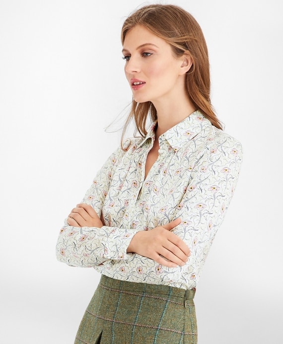 Floral-Print Silk Satin Blouse