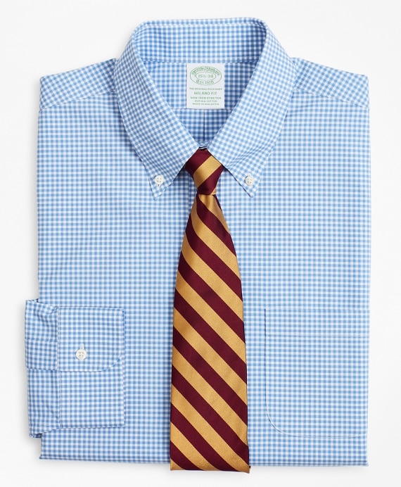 Stretch Milano Slim-Fit Dress Shirt, Non-Iron Poplin Button-Down Collar Gingham