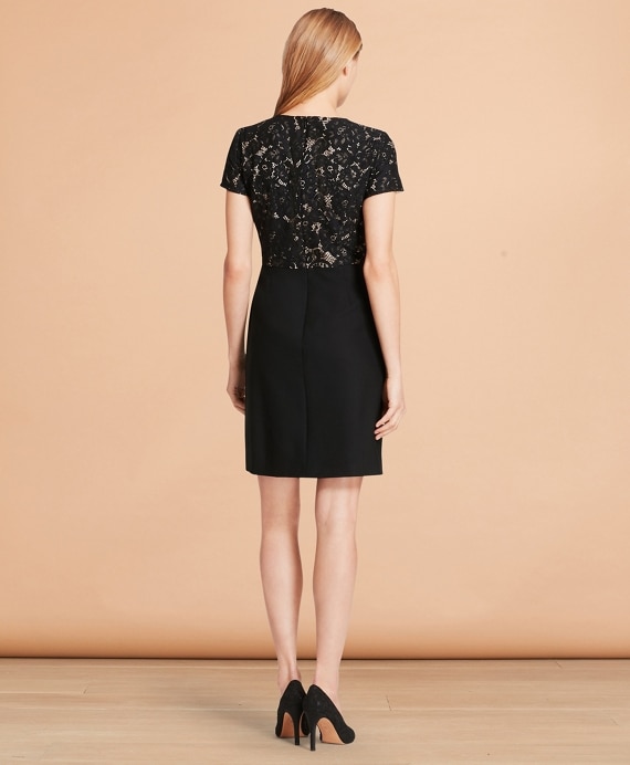 Floral Lace And Wool Twill Sheath Dress