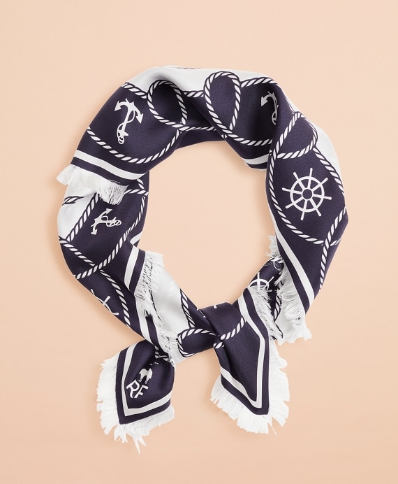 Nautical-Print Silk Square Scarf