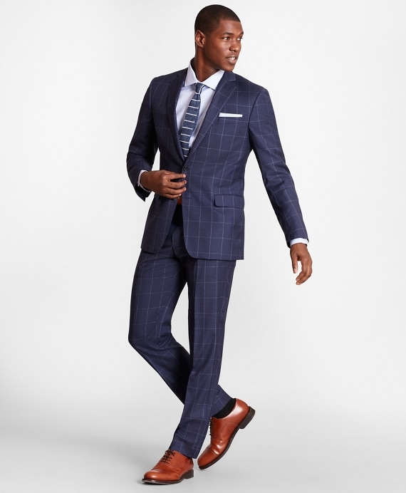 BrooksGate™ Regent-Fit Windowpane Wool Twill Suit Jacket
