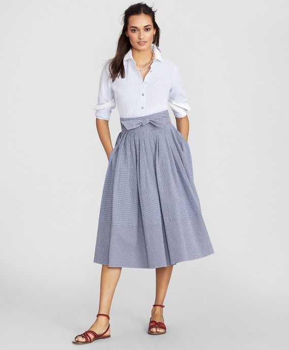 Petite Non-Iron Striped Supima® Cotton Dobby Contrast-Collar Fitted Shirt