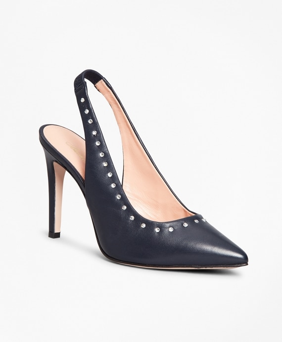Rhinestone-Studded Leather Slingback Pumps