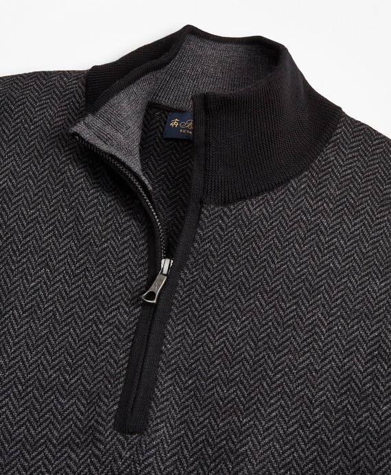 Washable Merino Wool Herringbone Half-Zip