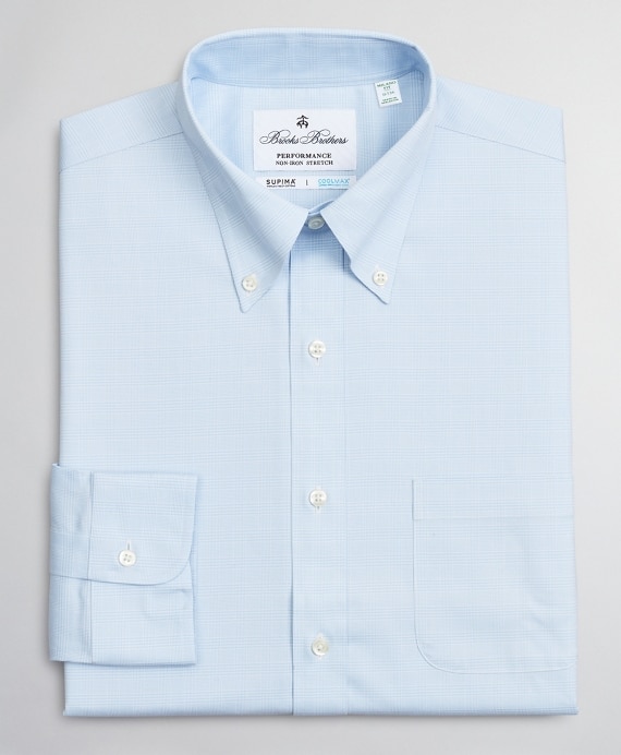 Milano Slim-Fit Dress Shirt, Performance Non-Iron with COOLMAX®, Button-Down Collar Twill Check