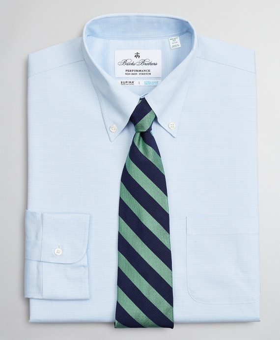 Milano Slim-Fit Dress Shirt, Performance Non-Iron with COOLMAX®, Button-Down Collar Twill Check