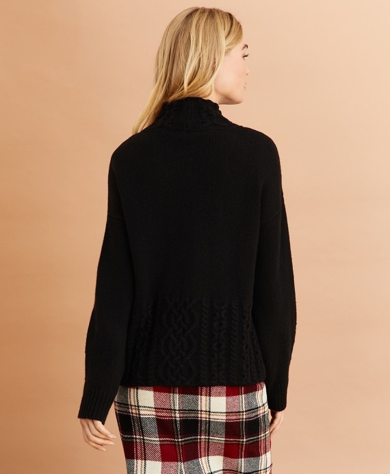 Cable-Detail Stretch Merino Wool Mockneck Sweater
