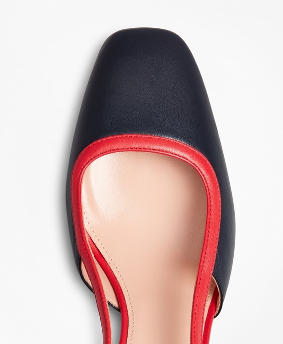Two-Tone Leather Block-Heel Slingback Pumps