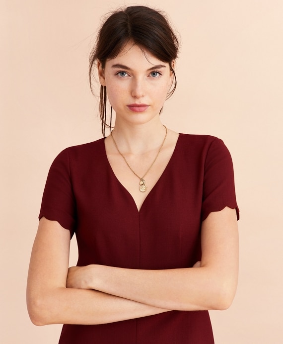 Wool-Blend Twill Scalloped-Hem Dress