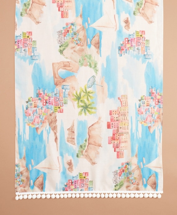 Tropical-Print Cotton-Silk Oblong Scarf