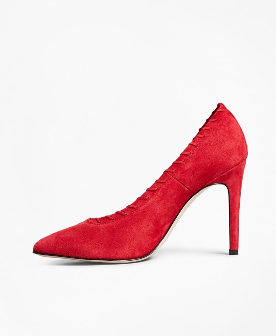 Suede Whip-Stitch Point-Toe Pumps
