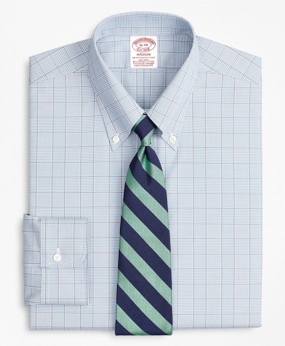 Stretch Madison Classic-Fit Dress Shirt, Non-Iron Pinpoint Button-Down Collar Glen Plaid