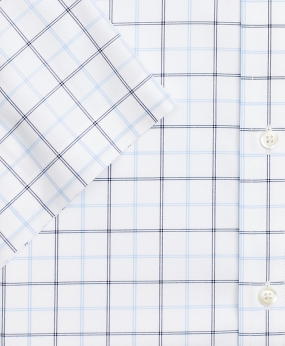 Stretch Madison Classic-Fit Dress Shirt, Non-Iron Twill Short-Sleeve Double-Grid Checkk