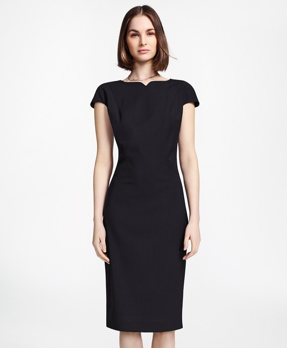 Pinstripe Stretch Wool Sheath Dress