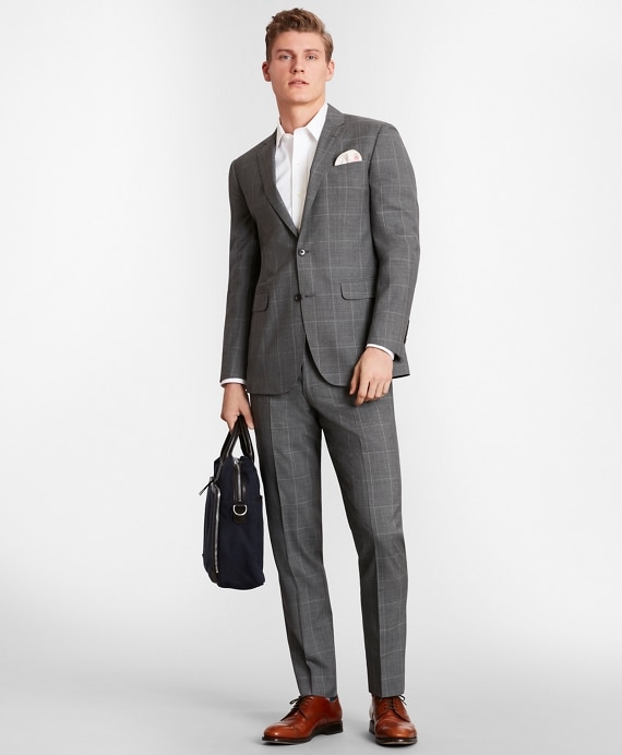BrooksGate™ Milano-Fit Windowpane Wool Suit Jacket