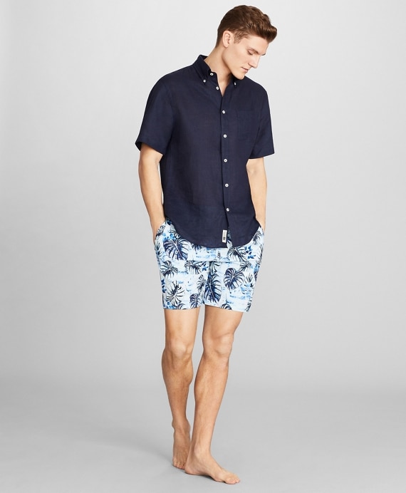 Montauk 6 Leaf Print Swim Trunks