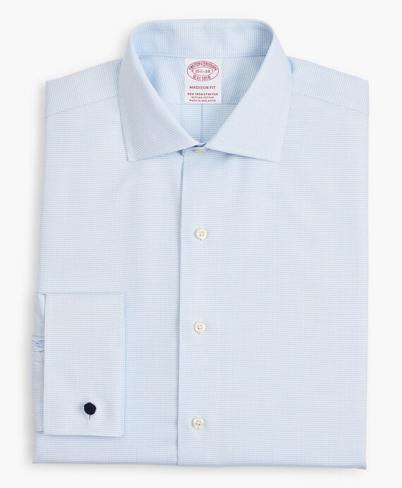 Stretch Madison Classic-Fit Dress Shirt, Non-Iron Twill English Collar French Cuff Micro-Check