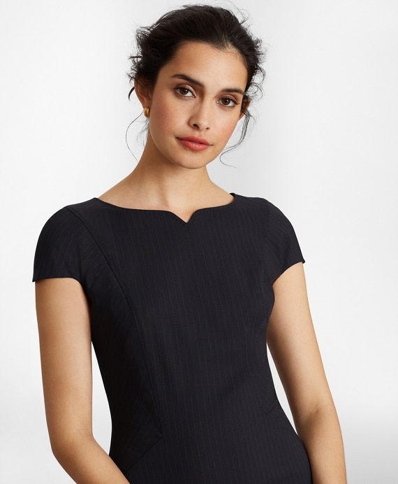 Pinstripe Stretch Wool Sheath Dress