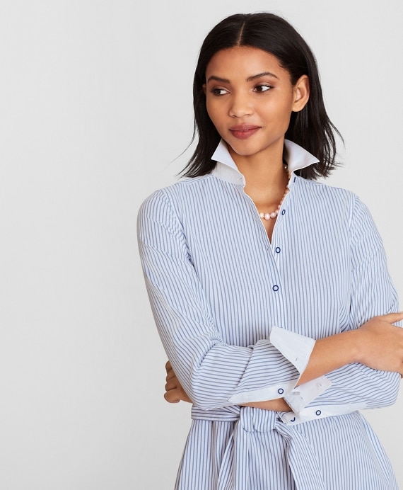 Non-Iron Striped Cotton Dobby Shirt Dress