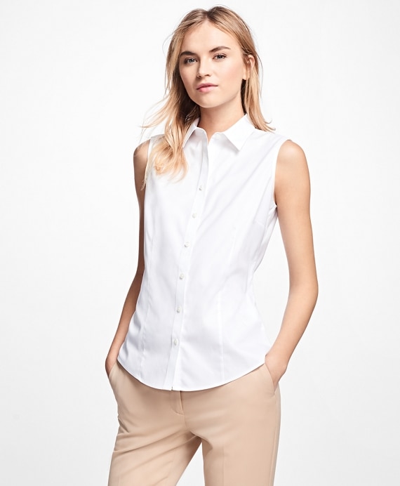 Petite Non-Iron Fitted Sleeveless Dress Shirt