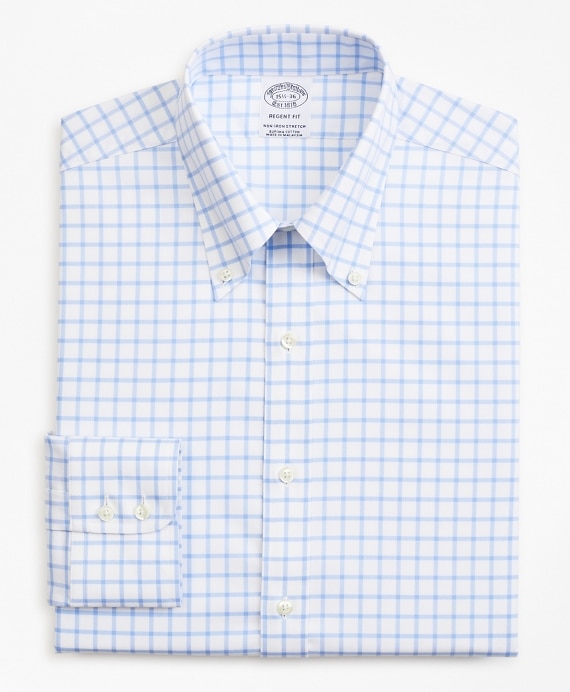 Stretch Regent Fitted Dress Shirt, Non-Iron Twill Button-Down Collar Grid Check