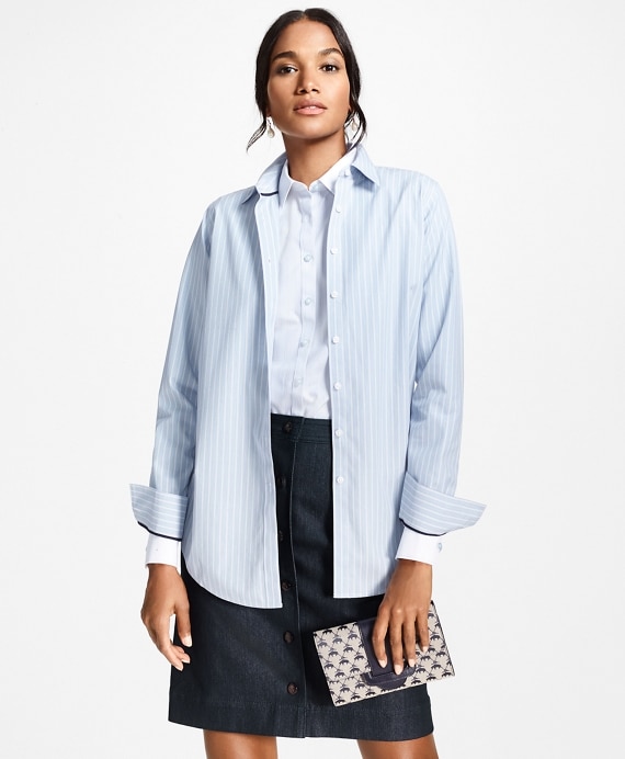 Non-Iron Striped Supima® Cotton Stretch Poplin Fitted Shirt