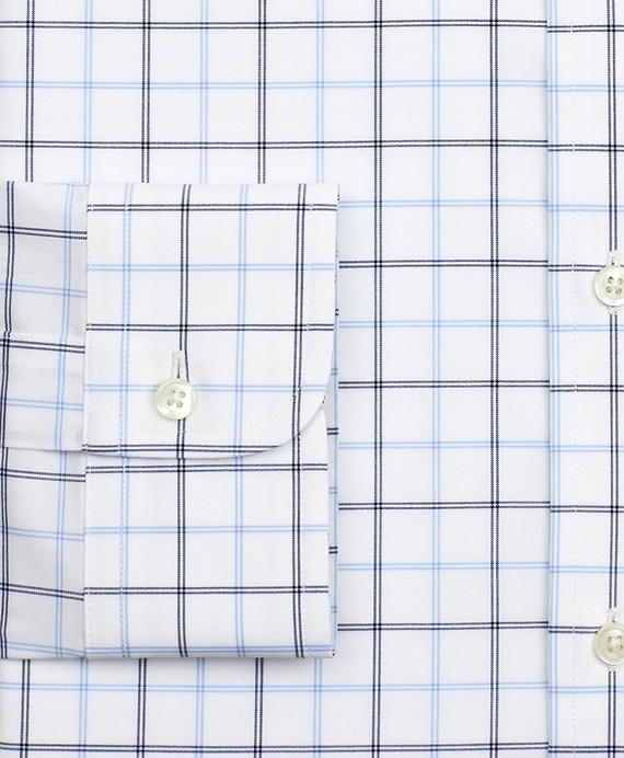 Stretch Milano Slim-Fit Dress Shirt, Non-Iron Poplin Button-Down Collar Double-Grid Check