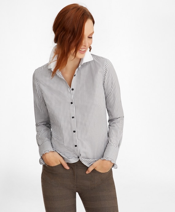 Non-Iron Gingham Supima® Cotton Dobby Contrast-Collar Fitted Shirt