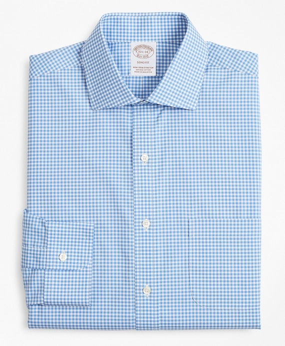 Stretch Soho Extra-Slim-Fit Dress Shirt, Non-Iron Poplin English Collar Gingham