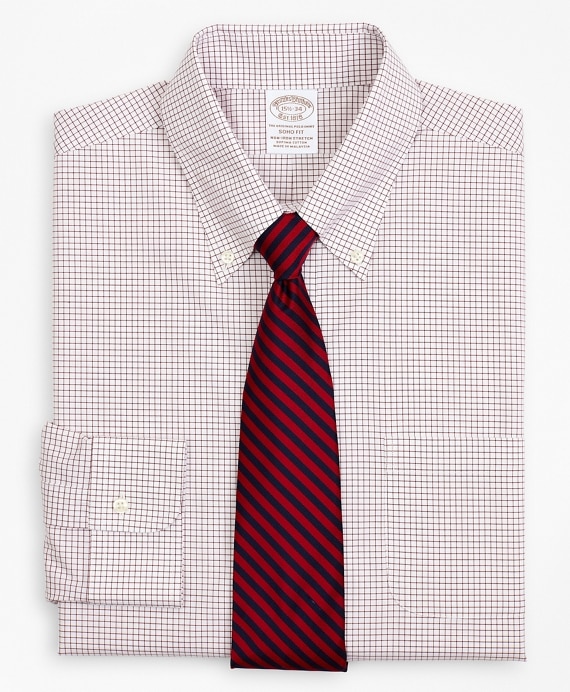 Stretch Soho Extra-Slim-Fit Dress Shirt, Non-Iron Poplin Button-Down Collar Small Grid Check