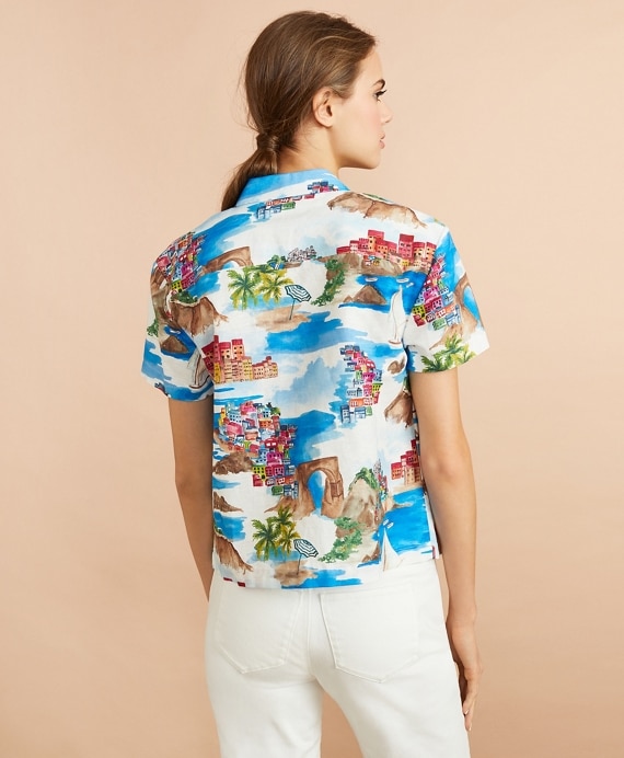 Costal-Print Linen-Cotton Camp Shirt