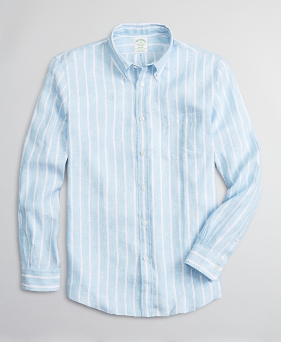 Milano Slim-Fit Sport Shirt, Irish Linen Large Stripe