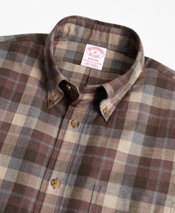 Madison Fit Tan Plaid Brushed Flannel Sport Shirt