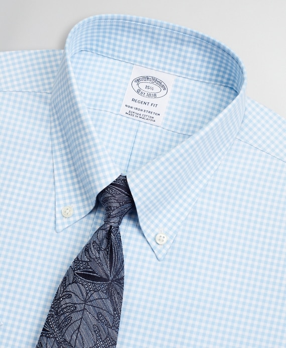 Stretch Regent Fitted Dress Shirt, Non-Iron Poplin Short-Sleeve Gingham