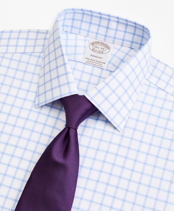 Stretch Soho Extra-Slim-Fit Dress Shirt, Non-Iron Twill Ainsley Collar French Cuff Grid Check