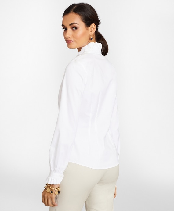 Petite Non-Iron Stretch Supima® Cotton Ruffle Pinpoint Oxford Dress Shirt