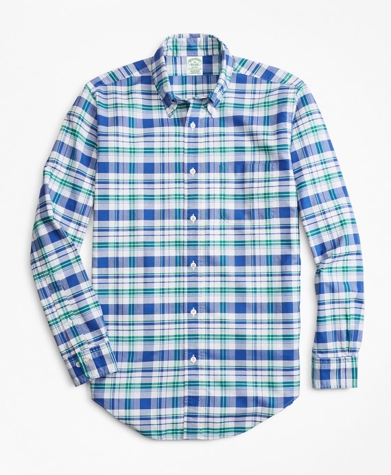 Milano Fit Oxford Blue and Green Plaid Sport Shirt