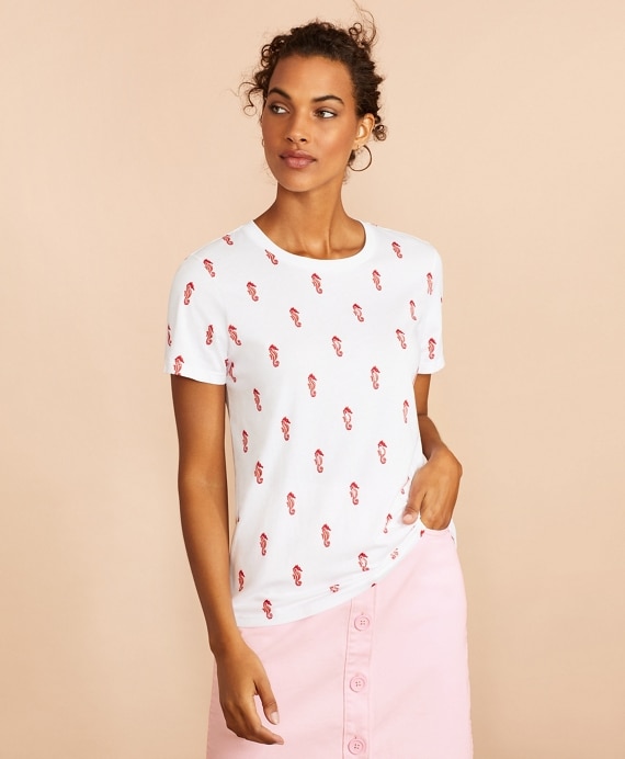 Sequined Seahorse-Print Cotton T-Shirt