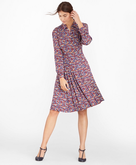 Deer-Print Silk Chiffon Shirt Dress