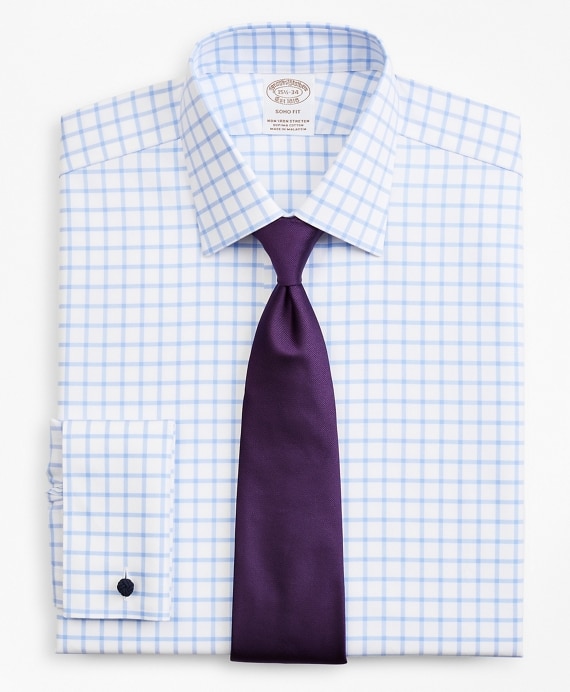 Stretch Soho Extra-Slim-Fit Dress Shirt, Non-Iron Twill Ainsley Collar French Cuff Grid Check
