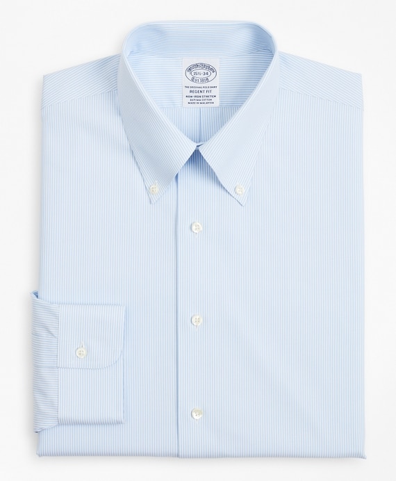 Stretch Regent Fitted Dress Shirt, Non-Iron Poplin Button-Down Collar Fine Stripe