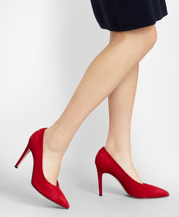 Suede Whip-Stitch Point-Toe Pumps
