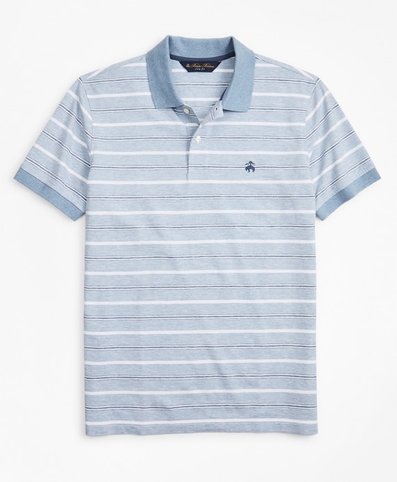 Slim Fit Cotton and Linen Stripe Polo Shirt