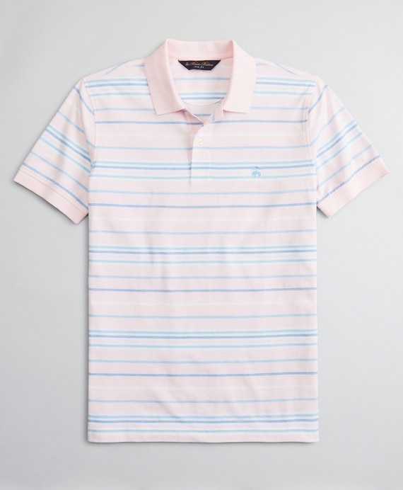 Slim Fit Cotton and Linen Slub Stripe Polo Shirt
