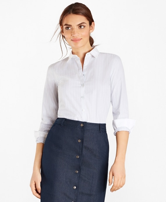Petite Non-Iron Striped Supima® Cotton Stretch Poplin Fitted Shirt