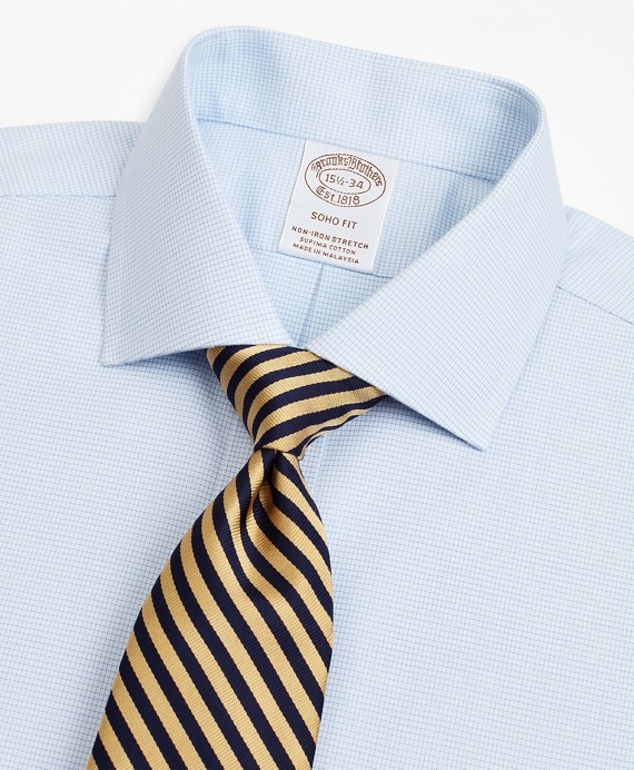 Stretch Soho Extra-Slim-Fit Dress Shirt, Non-Iron Twill English Collar Micro-Check