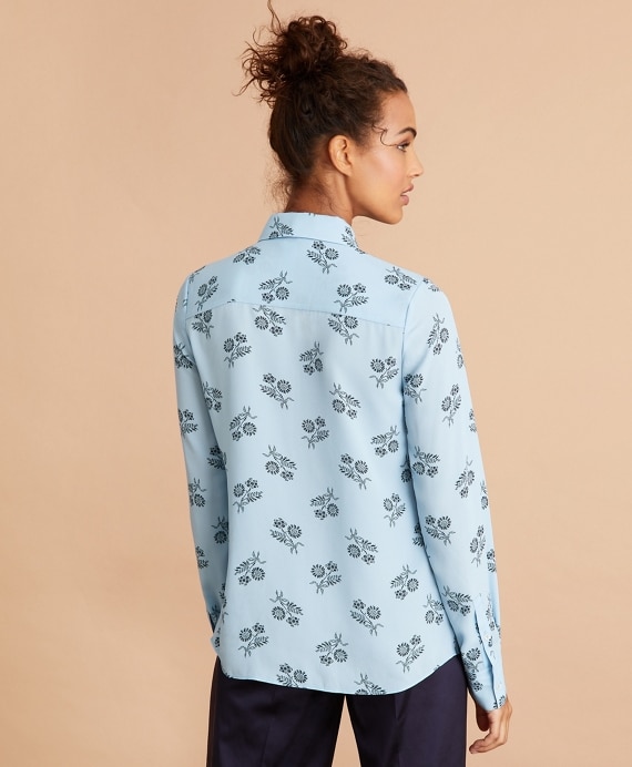 Floral-Print Bow-Neck Crepe Shirt